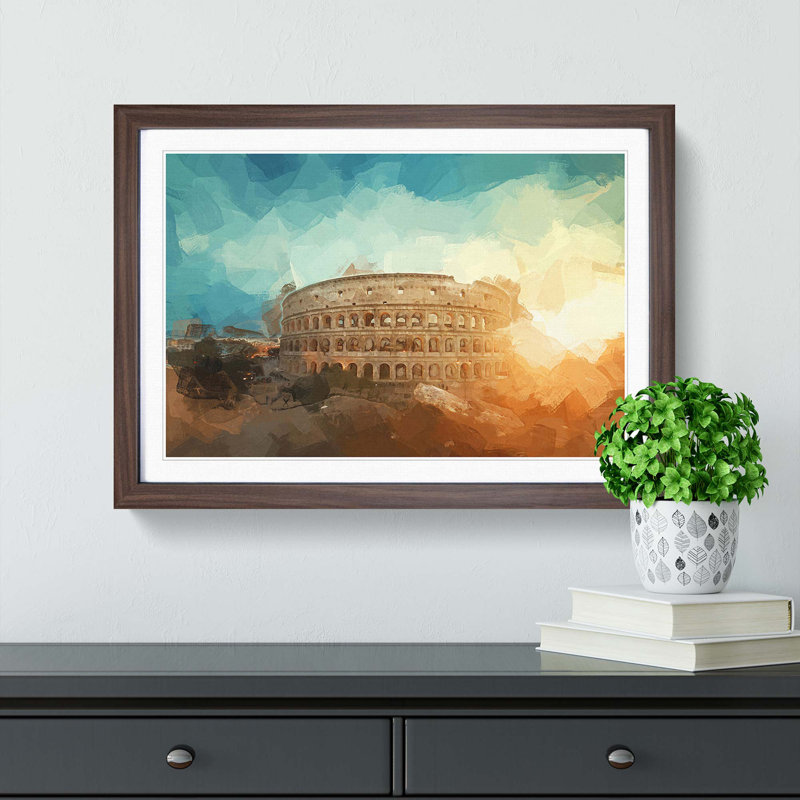 The Colisium in Rome Italy in Abstract - Picture Frame Graphic Art Print, 27cm H x 36cm W x 2cm D, Walnut Framed