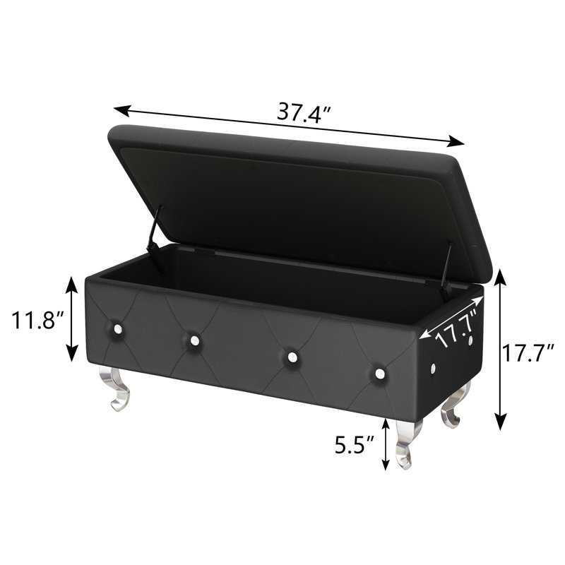 Repose-pieds de rangement rectangulaire en similicuir de 37,4 po Voxto, Similicuir noir