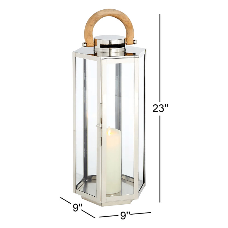 Lantern, 23" H x 9" W x 9" D, Stainless Steel/Silver