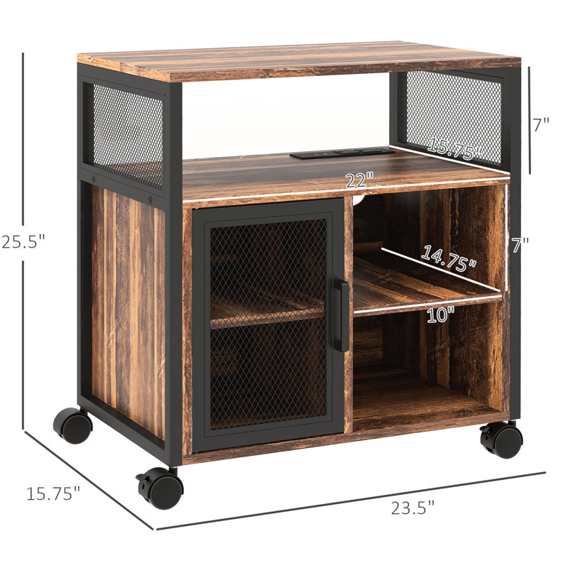 Support d'imprimante mobile de style rustique brun. Avec douille et. Gardez le bureau organisé. Tablettes réglables. Roues pour mobilité Bureau brun avec douille. Organisez les fournitures. Et réglable. Élégant