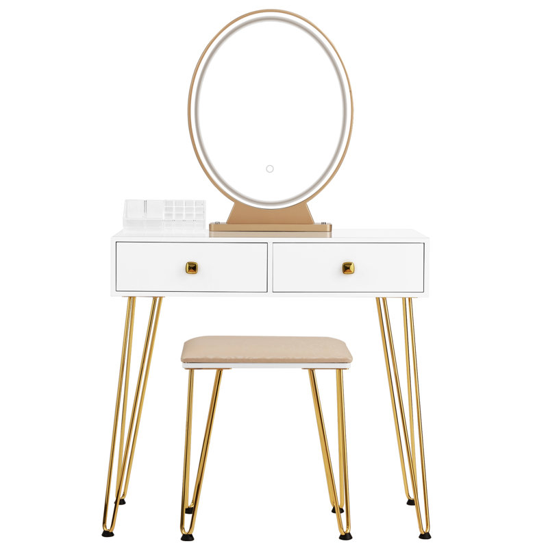 Batey Dressing Table with Mirror, White/Gold