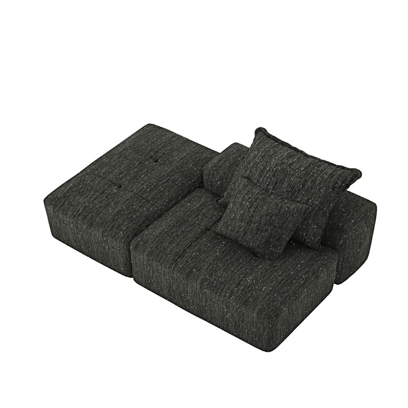 Modern Oversized Modular Sectional Sofa With 2 Pillows, Black Chenille