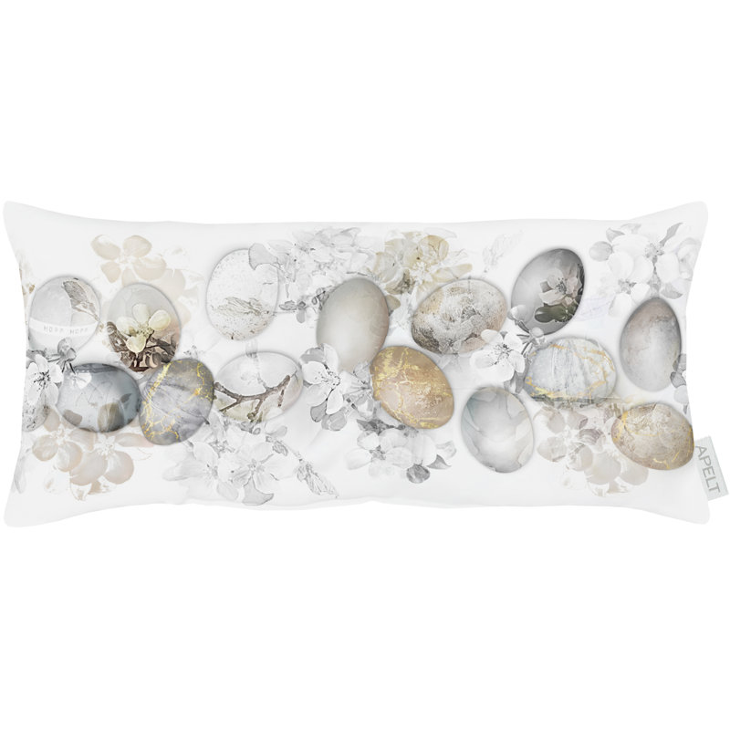 Happy Easter Floral Rectangular Cushion, White/Grey