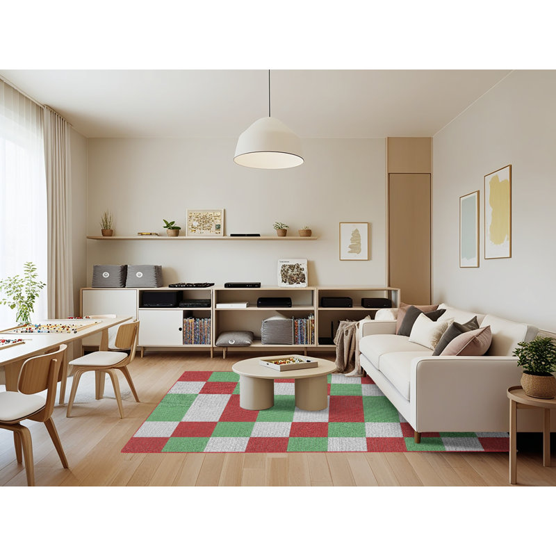 Tapis décoratif vert géométrique Sandridge, Rectangle 7 pi x 9 pi