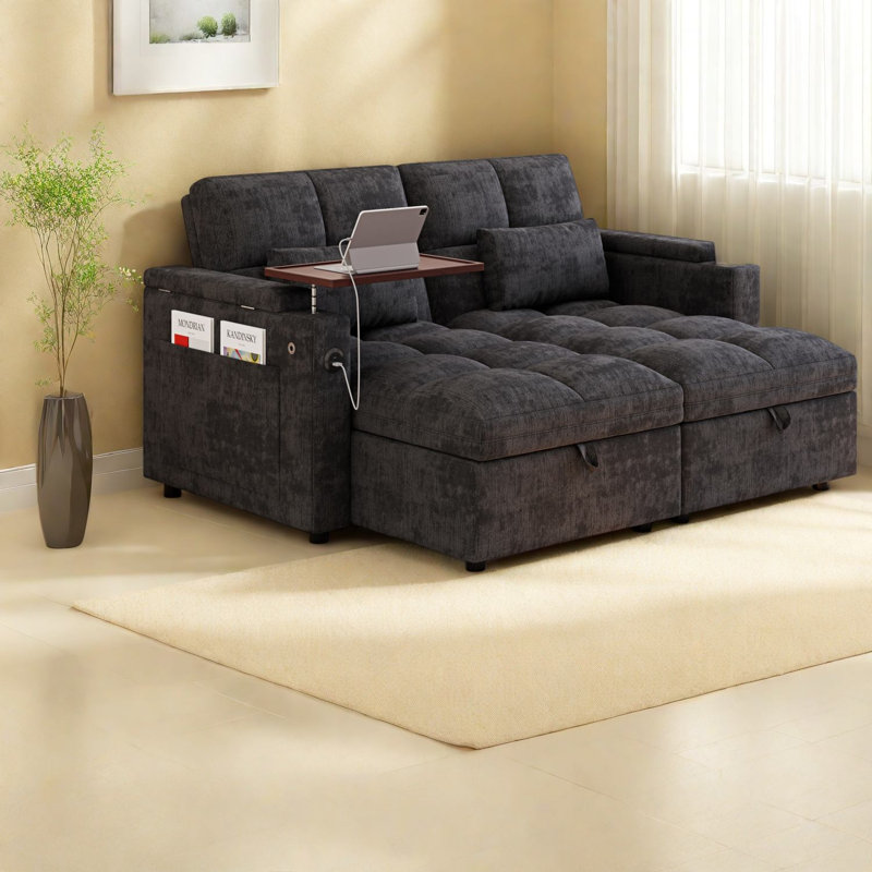 Canapés de coin modernes avec rangement, canapé-lit réglable en chenille pour petits espaces, Noir