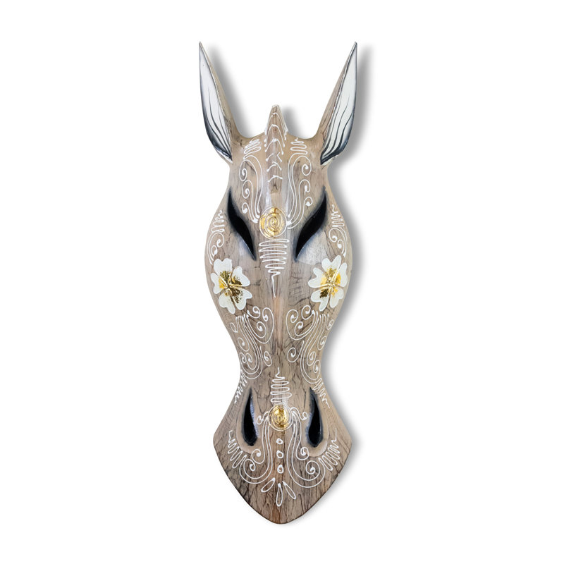 Masque de girafe africain tribal en bois sculpté à la main sur plaque murale, H 12 po x l 5 po x P 1,50 po