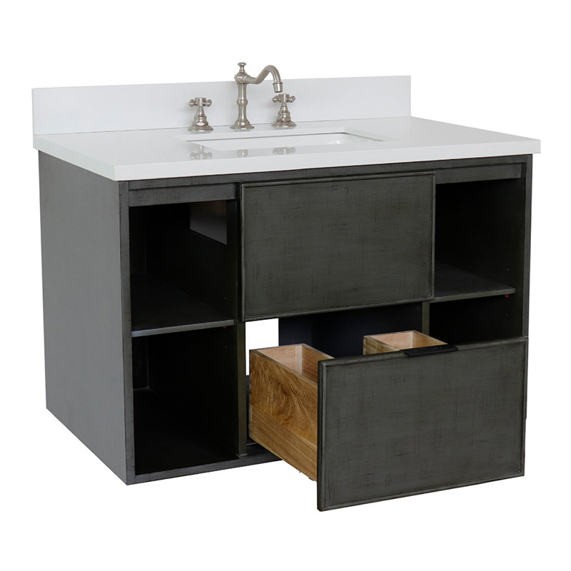 Ensemble de meuble-lavabo simple mural 37 "37", Quartz blanc