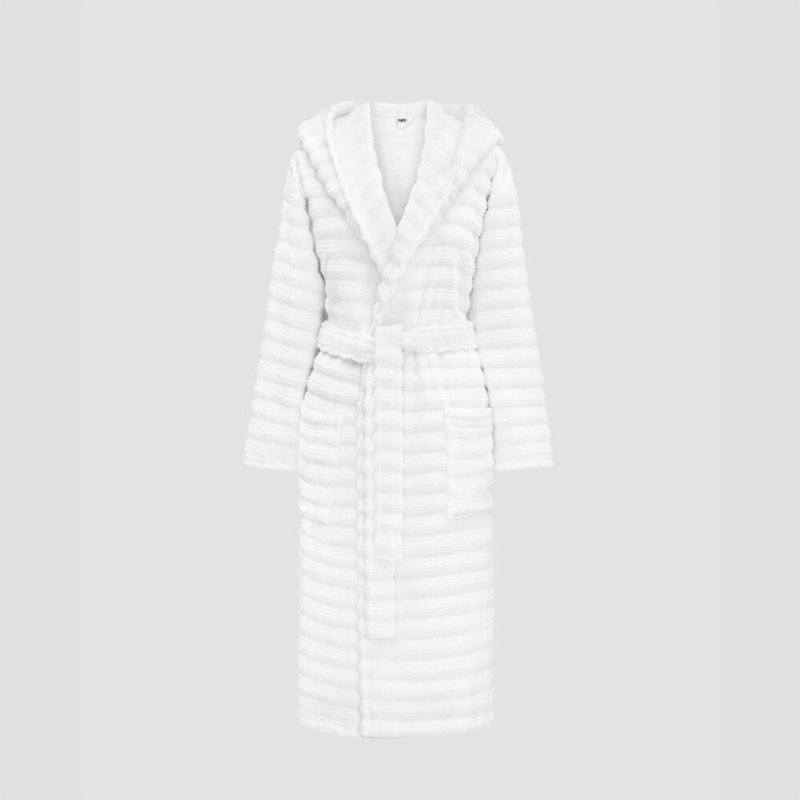 Peignoir 100% coton en ratine avec poches et capuche, S / M, Gris perle