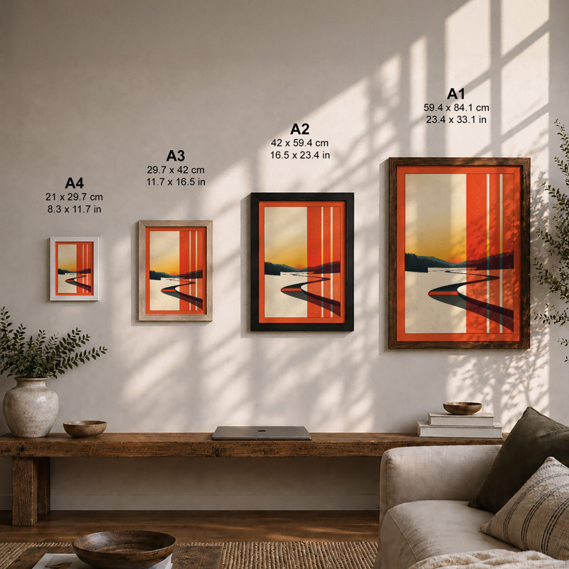 Horizon Divided Mid-Century - Framed Print, A1 - 84.1 x 59.4 cm, White