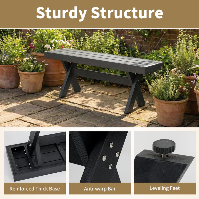 Patio Bench For Yard, Lawn And Poolside, Easy Assembly, All-weather Resistant, Black