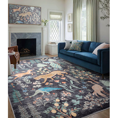 Boho Floral and Animal Print Machine Washable Area Rug