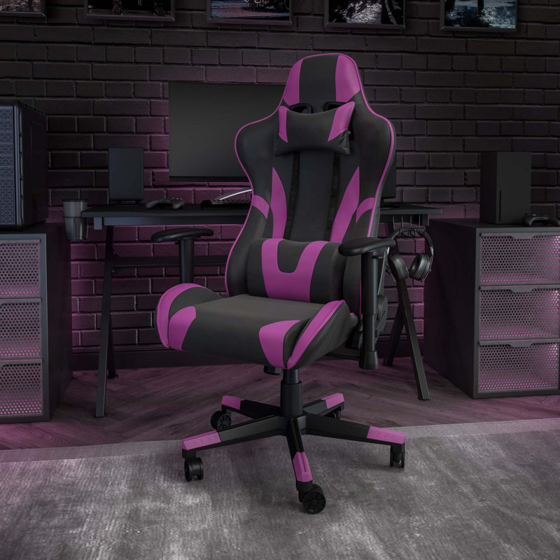 Inbox Zero Hiten Adjustable Ergonomic Faux Leather Swiveling PC & Racing Game Chair, Purple