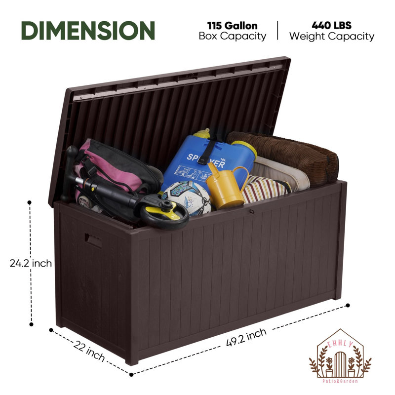 EHHLY Commercial Grade Deck Box, 113 Gallon Outdoor Storage Box Large, Lockable Package Bin Delivery Box for Outside Front Porch, Patio Cushions Storage Containers Waterproof