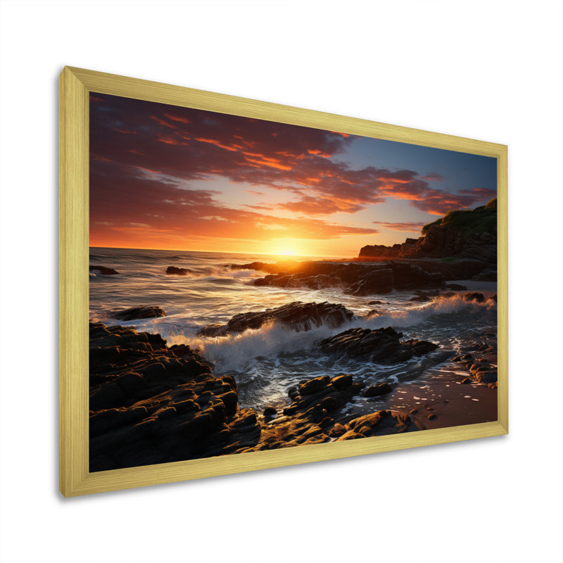 Sunset Radiant Coastal Retreat I, H 12 po x l 20 po x P 1 po, Encadrement doré