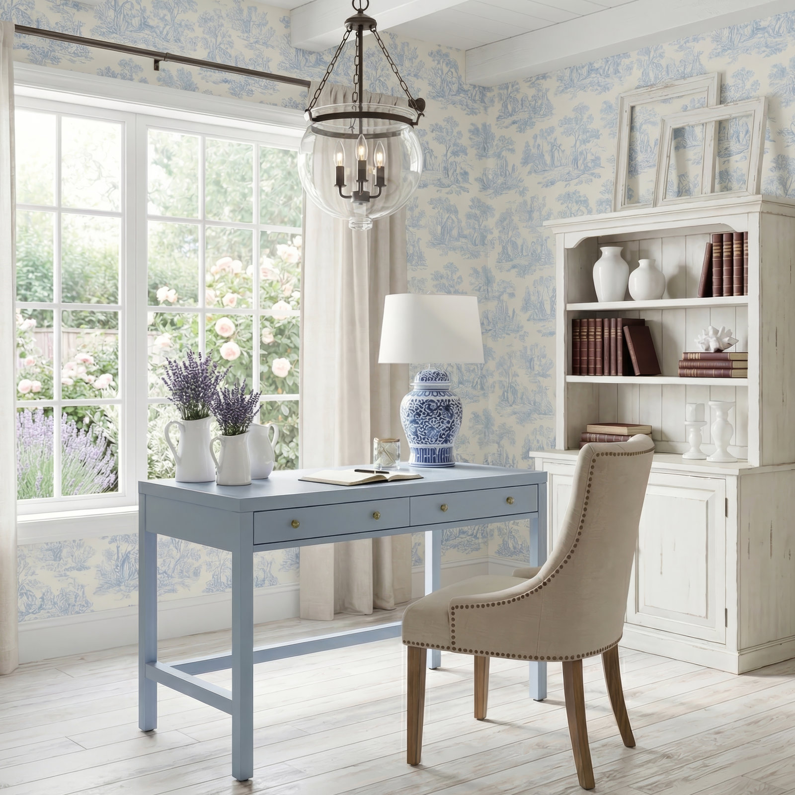 Celine 40" Acacia Writing Desk, Blue