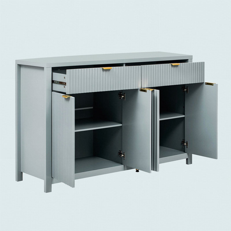 Modern Wave-Pattern Sideboard Cabinet With 2 Drawers And 4 Doors, 3-Level Adjustable Shelves, Cyan