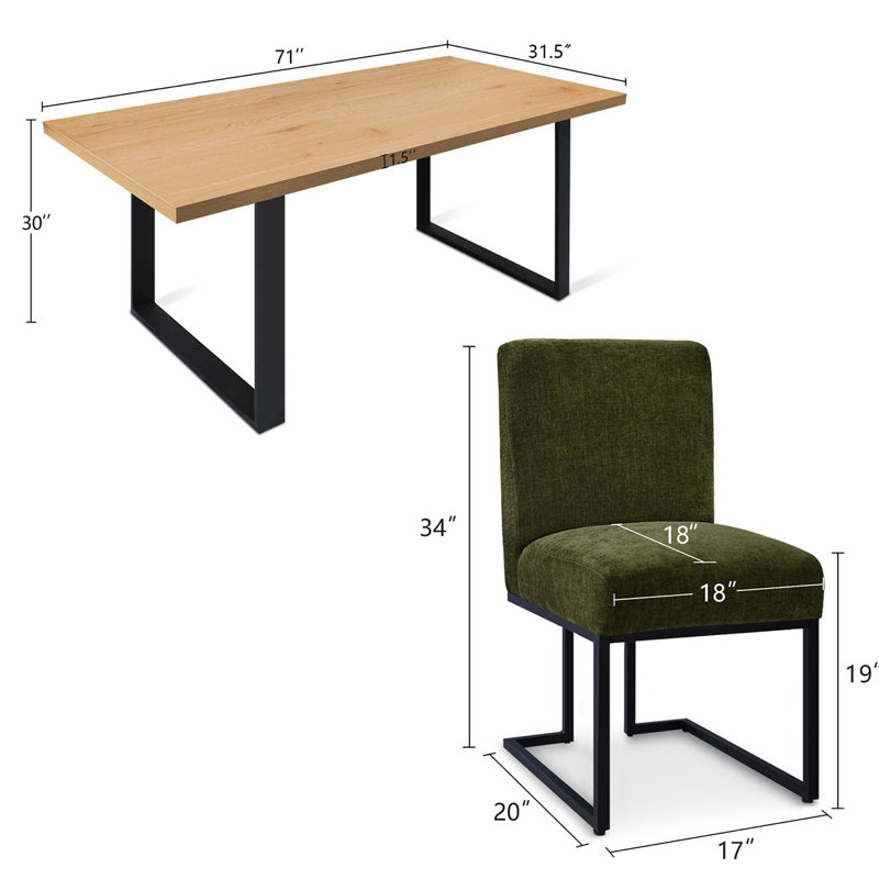 Cederick 4-Person Dining Set with Rectangular Table, Natural, Green