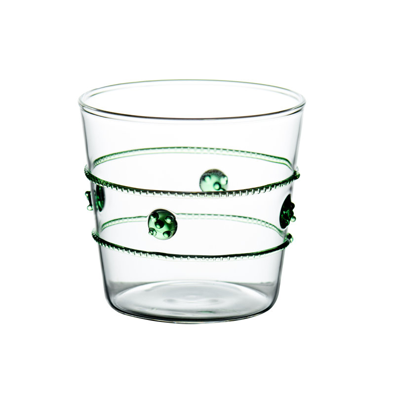 Double verre à l'ancienne avec corde verte appliquée / médaillons, ensemble de 4