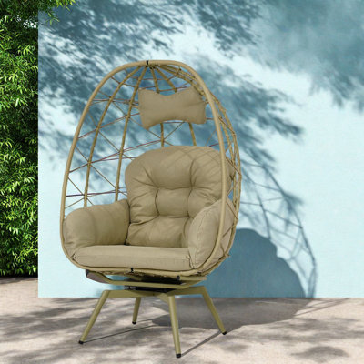 Swivel Patio Lounge Chairs, Steel Rattan Modern Egg Chair For Home