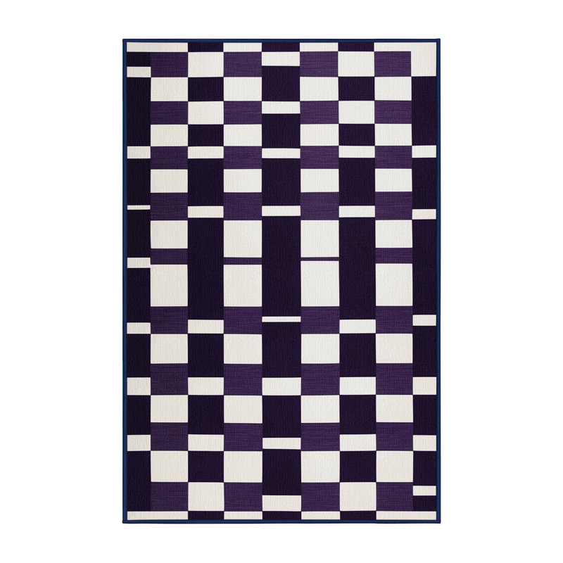Machine Washable Checkered Purple Area Rug, Rectangle 2' x 3'