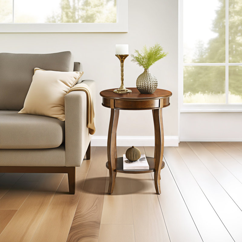 Table d'appoint en bois composite avec tablette ouverte et finition en noyer, Noyer