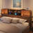 Curved-Edge Bookcase Headboard with Built-In Charging Station & Adjustable LED Lighting, Queen-350712816-350712591