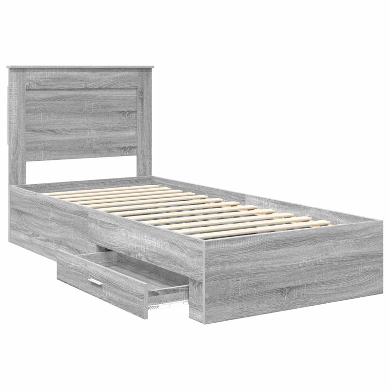 Bed, European Single (90 x 200 cm), Grey Sonoma