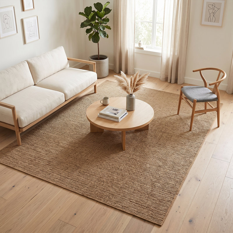 Tapis moderne uni texturé beige naturel (240 x 305 cm)