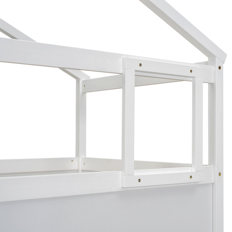 Lit superposé House avec escalier et rangement, Blanc