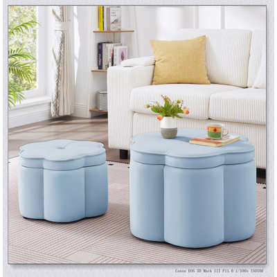 Ensemble de 2 repose-pieds à pétales en forme de fleur avec rangement, velours rembourré pour le salon et le vestibule, design élégant et peu encombrant