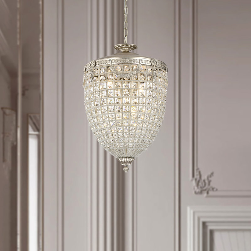 Silver Crystal 27" Tiered Chandelier Pendant Light