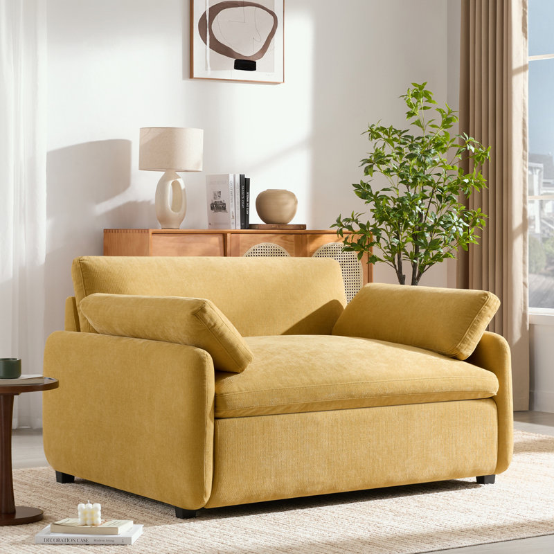 Canapé simple en chenille avec coussin, Jaune