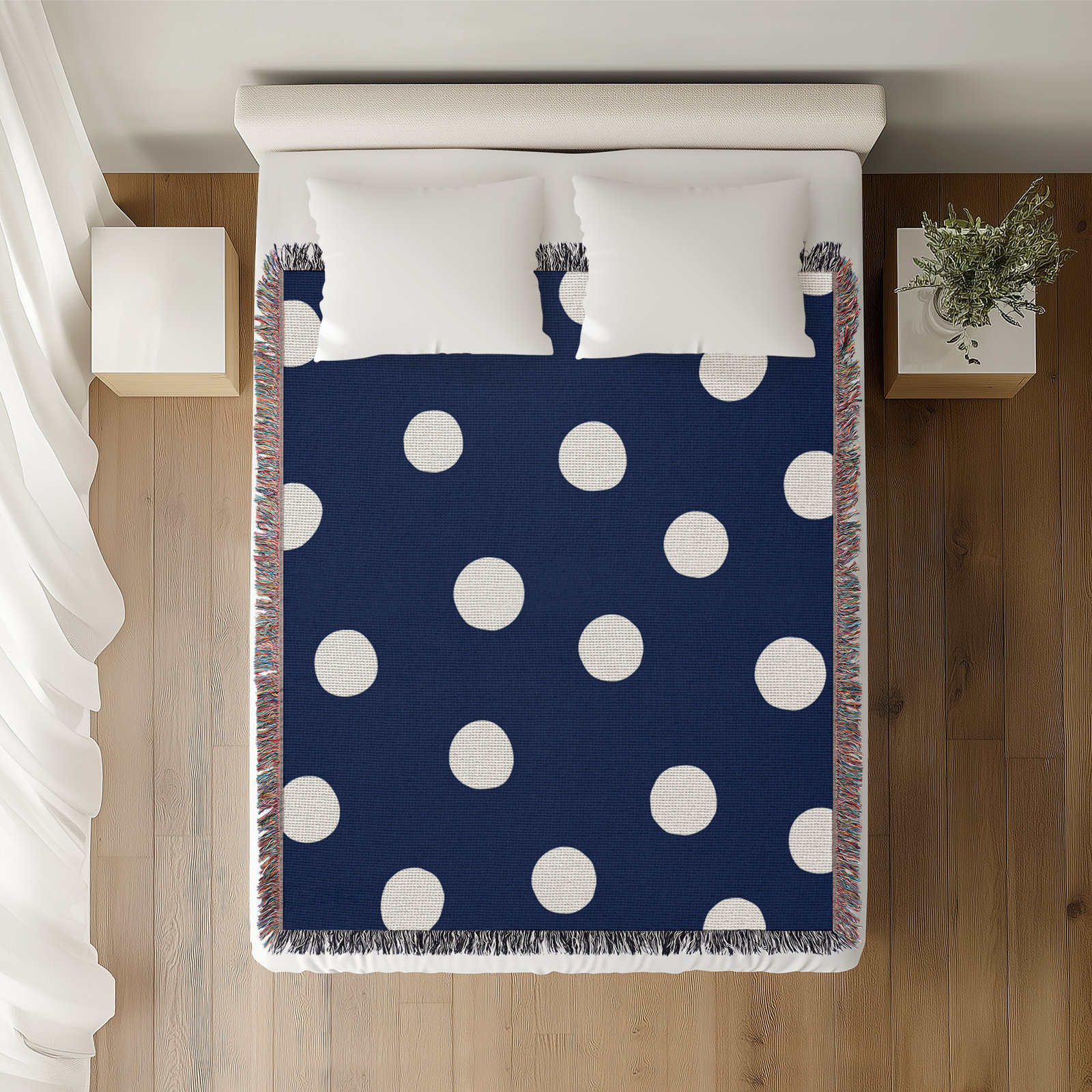 Leonore Cotton Hand Woven Throw Blanket, 60" x 80"- Queen, Navy Blue