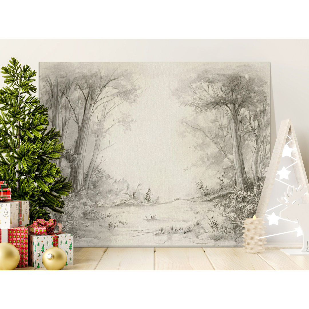 Forest Sketch Canvas Wall Art, Gallery Wrapped Print, Monochrome Drawing, Ready to Hang, Living Room decor, Statement Piece