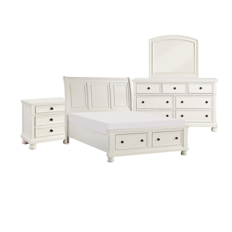 Ensemble de chambre à coucher grand lit quatre pièces Ben, style transitionnel, blanc, bronze, Blanc