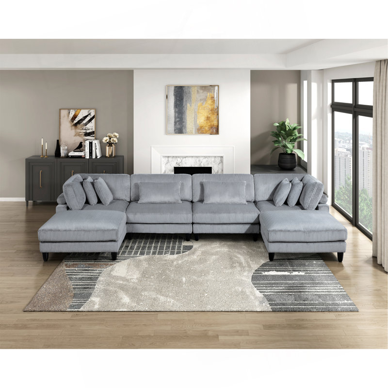 Ensemble de canapé modulaire 6 pièces 6 pièces 2X Fauteuils sans accoudoirs 2X Sièges d'angle 2X Repose-pieds Coussins
