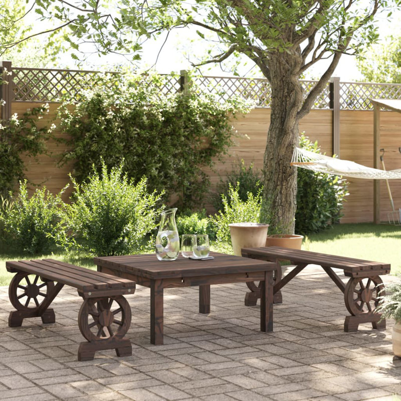 Reinold Solid Wood Outdoor Bench, Dark Brown