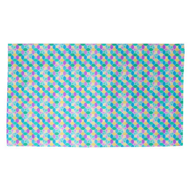 Tapis jaune/rose/bleu de la zone Avicia, Rectangle 5 pi 3 po x 7 pi 2 po