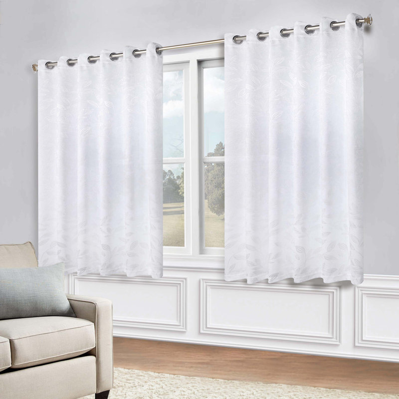 Finklea Floral Pattern Polyester Light Filtering/Room Darkening Rod Pocket Curtain Panels, 52" W x 63" L, White/Navy Blue