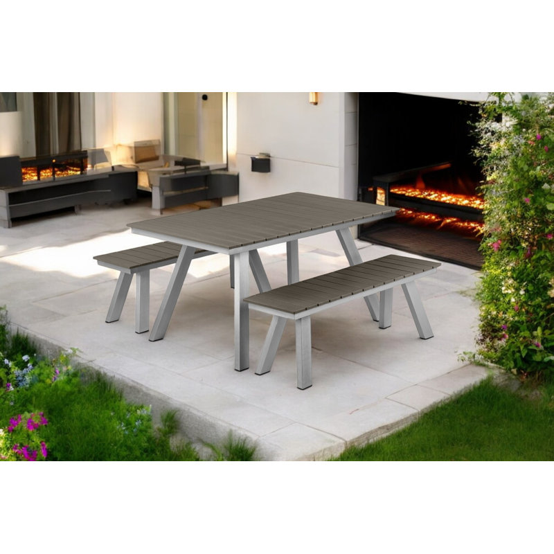 Pangea Home Jack Modern Outdoor Anodized Aluminum 3-piece Dining Set With Polyresin Slats & Adjustable Feet