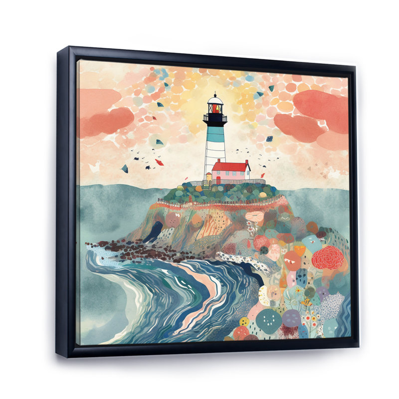 " Coastal Guiding Light III ", 30" H x 30" W x 1" D, Black Floater Framed