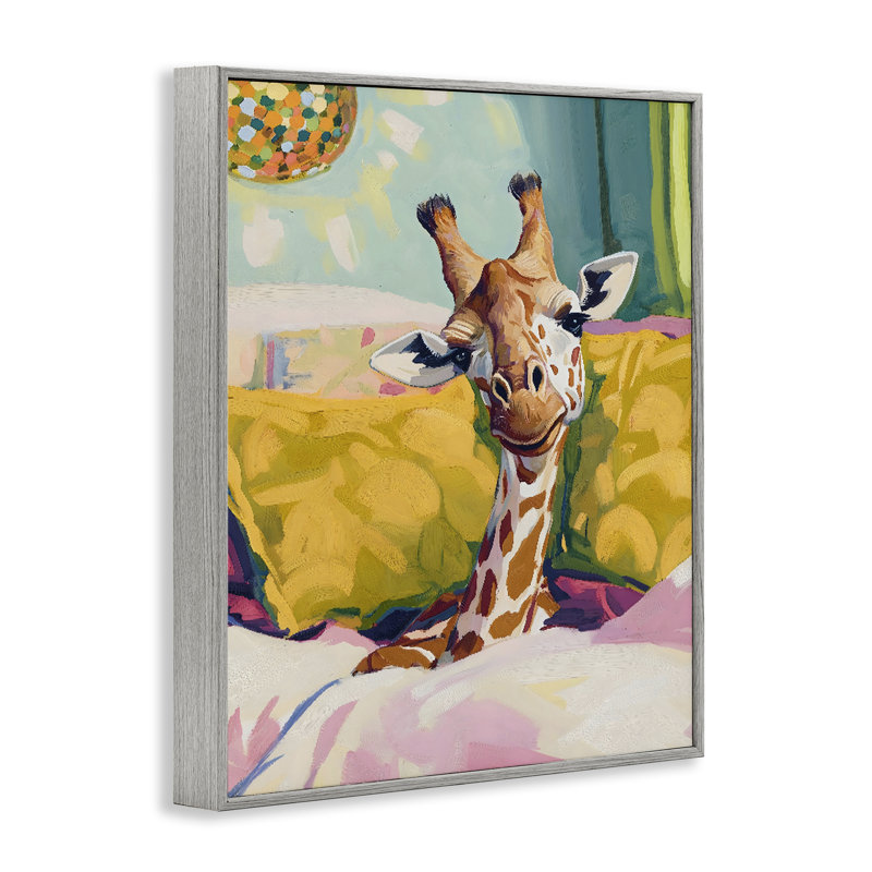 Cozy Giraffe in Bed, giclée encadrée, design par The Prints Vibe, 20 x 16, Farmhouse Grey Giclee Framed