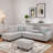 Linen Fabric L - Shaped Sectional Sofa With Nailhead Trim And Cup Holders And Storage Ottoman-977832609
