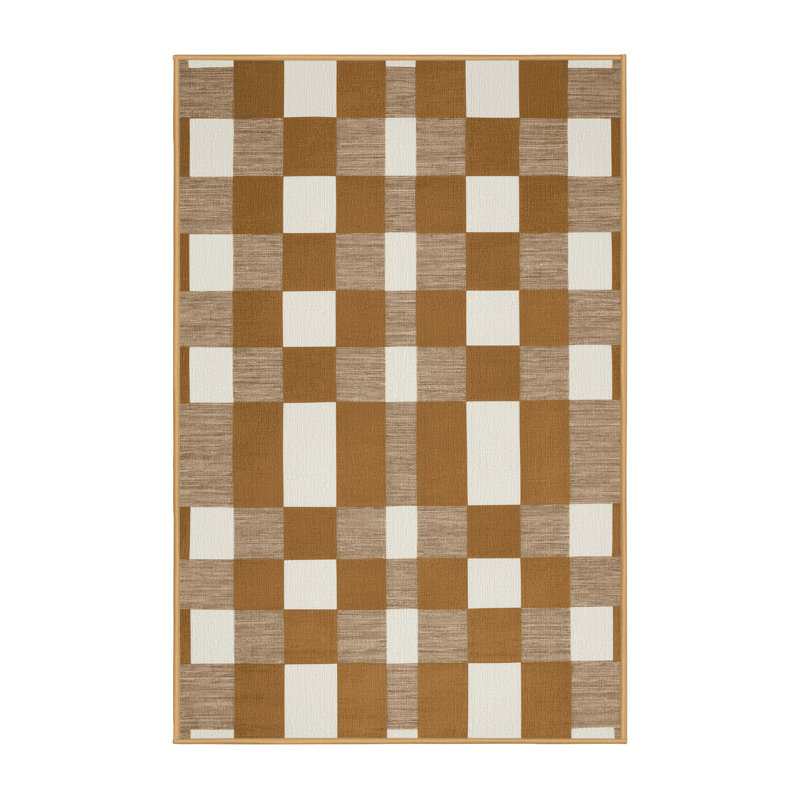 Tapis brun à carreaux lavable à la machine, Rectangle 6 pi x 9 pi