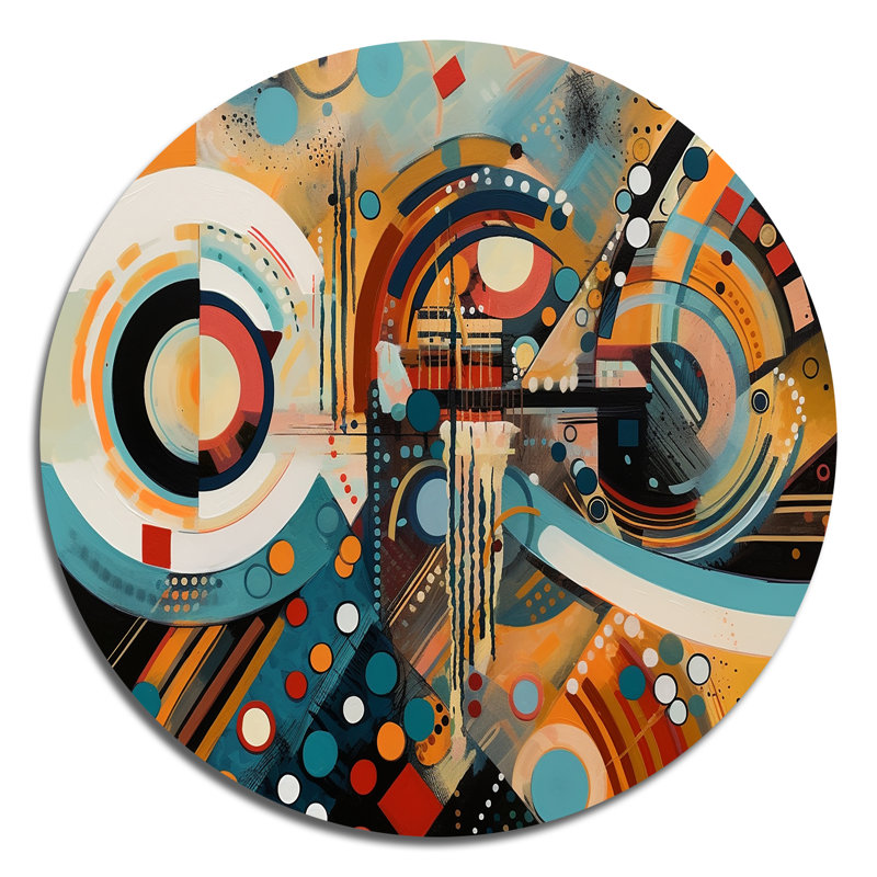 Décoration murale V orange et bleu à motif de vibrations géométriques, H 29 po x l 29 po x P 1 po