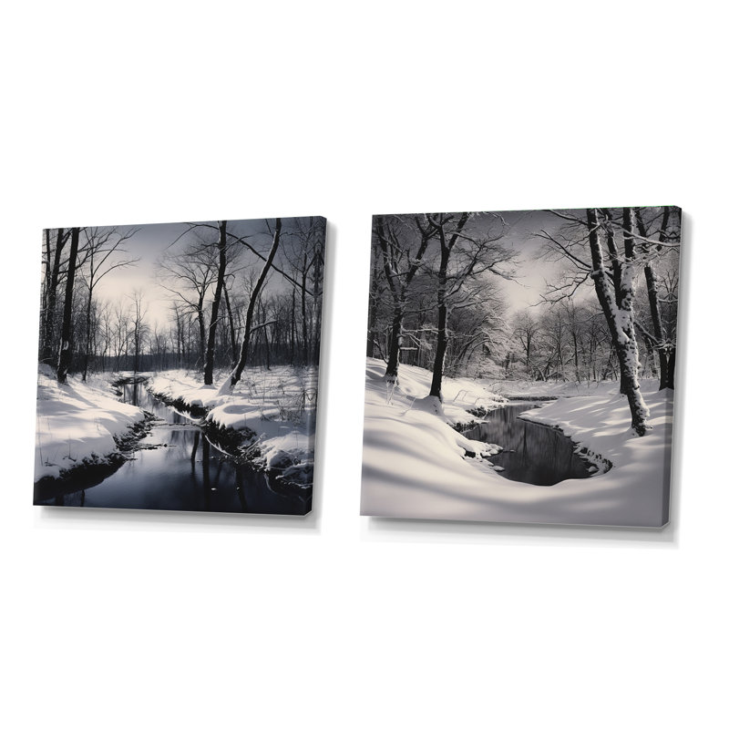 Paysage d'hiver - paysage d'hiver - ensemble de 2 carrés de paysage d'hiver, H 36 po x l 73 po, Toile tendue