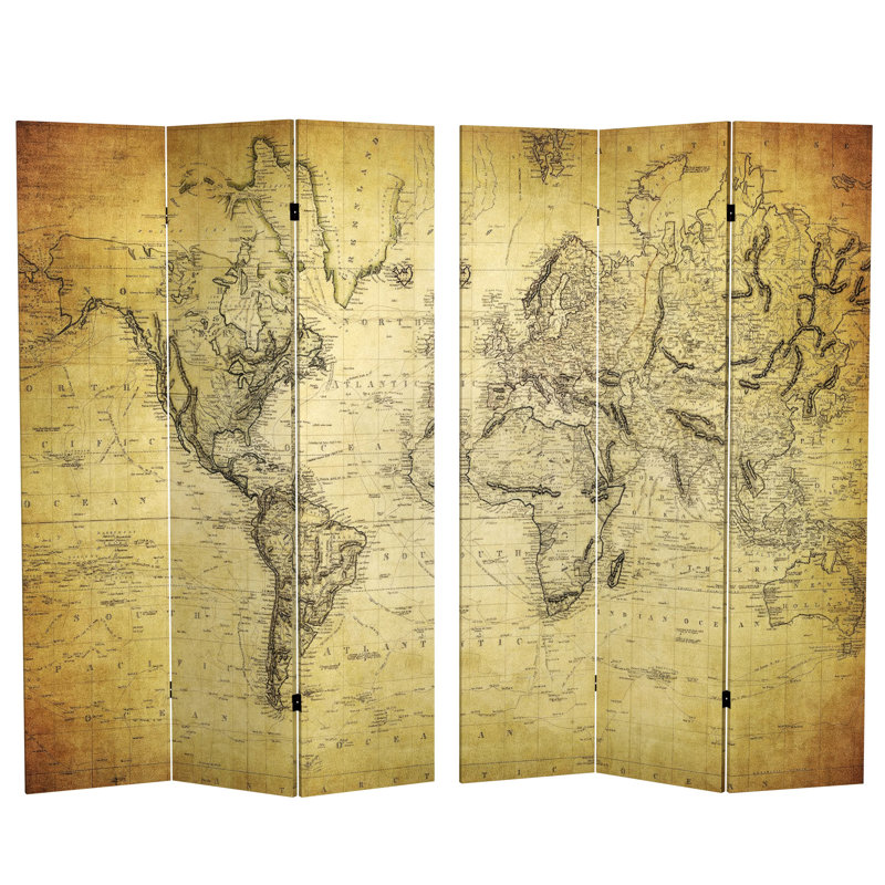 6 Ft. Tall Double Sided Vintage Globe Canvas Room Divider, World