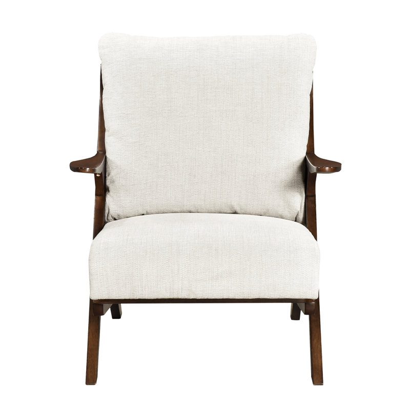 Chaise d'appoint beige de style Mid-Century moderne avec cadre brun, coussin de siège en mousse, housse réversible amovible, support de poids de 300 lb pour la surface de vie en bois massif revêtu de chenille