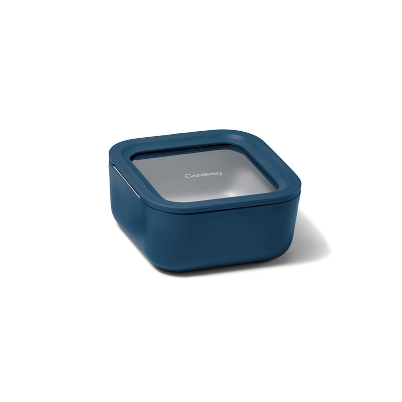 4.4 Cup Glass Food Container Square Shape W/ Lid, Navy