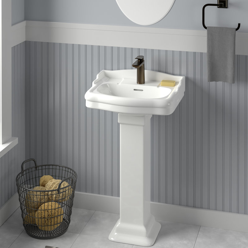 Lavabo de salle de bain en forme de U en porcelaine vitreuse avec trop-plein Stanford, Blanc, 4" Centres